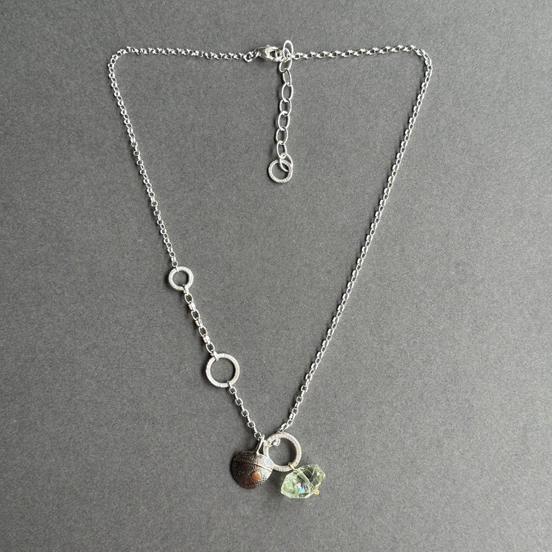 Bug Necklace - Oxidised Silver, Silver, Gold & Green Amethyst