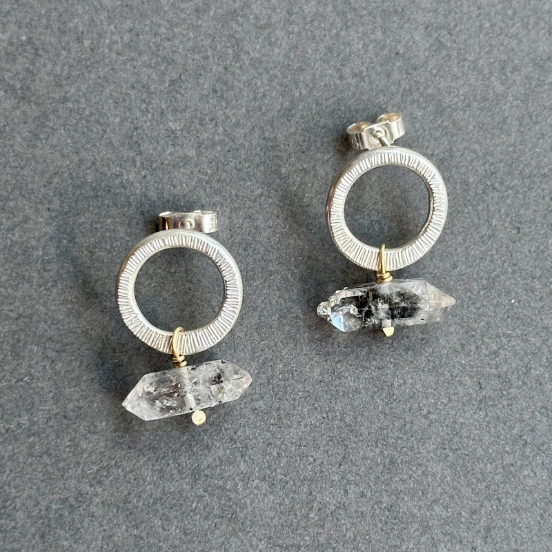 Landscape Drop Studs - Silver & Herkimer Quartz
