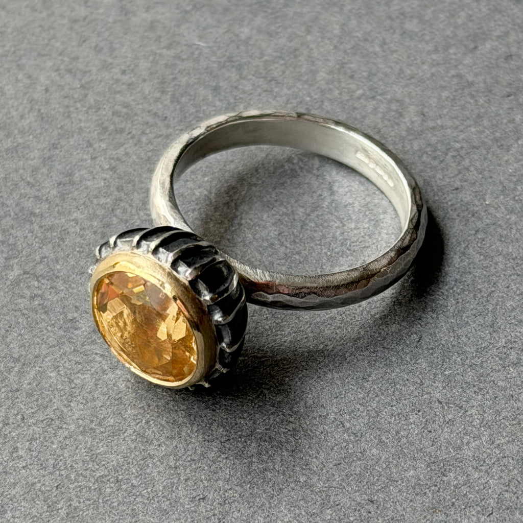 Ring - 10mm - Silver, Oxidised Silver, Gold & Citrine