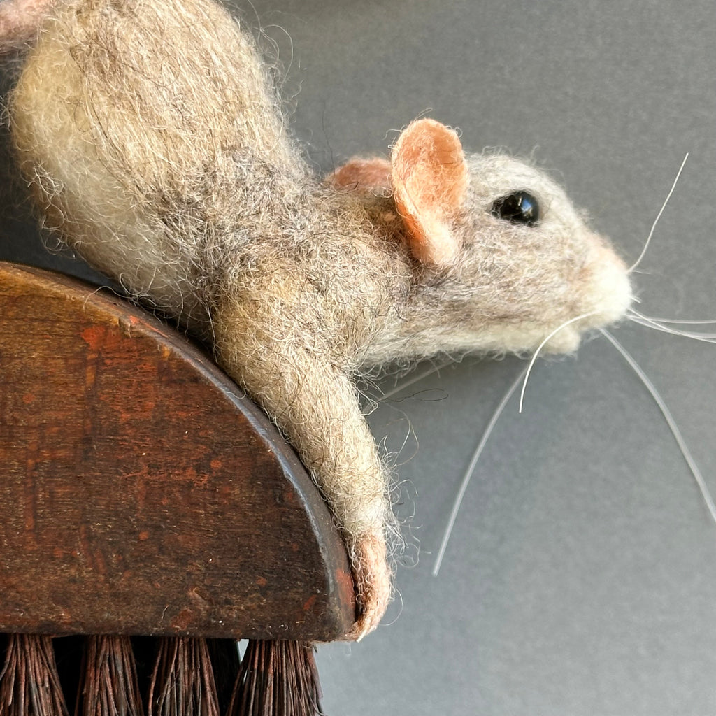 Needle Felted Mouse ‘Iris’ on a Vintage Paintbrush