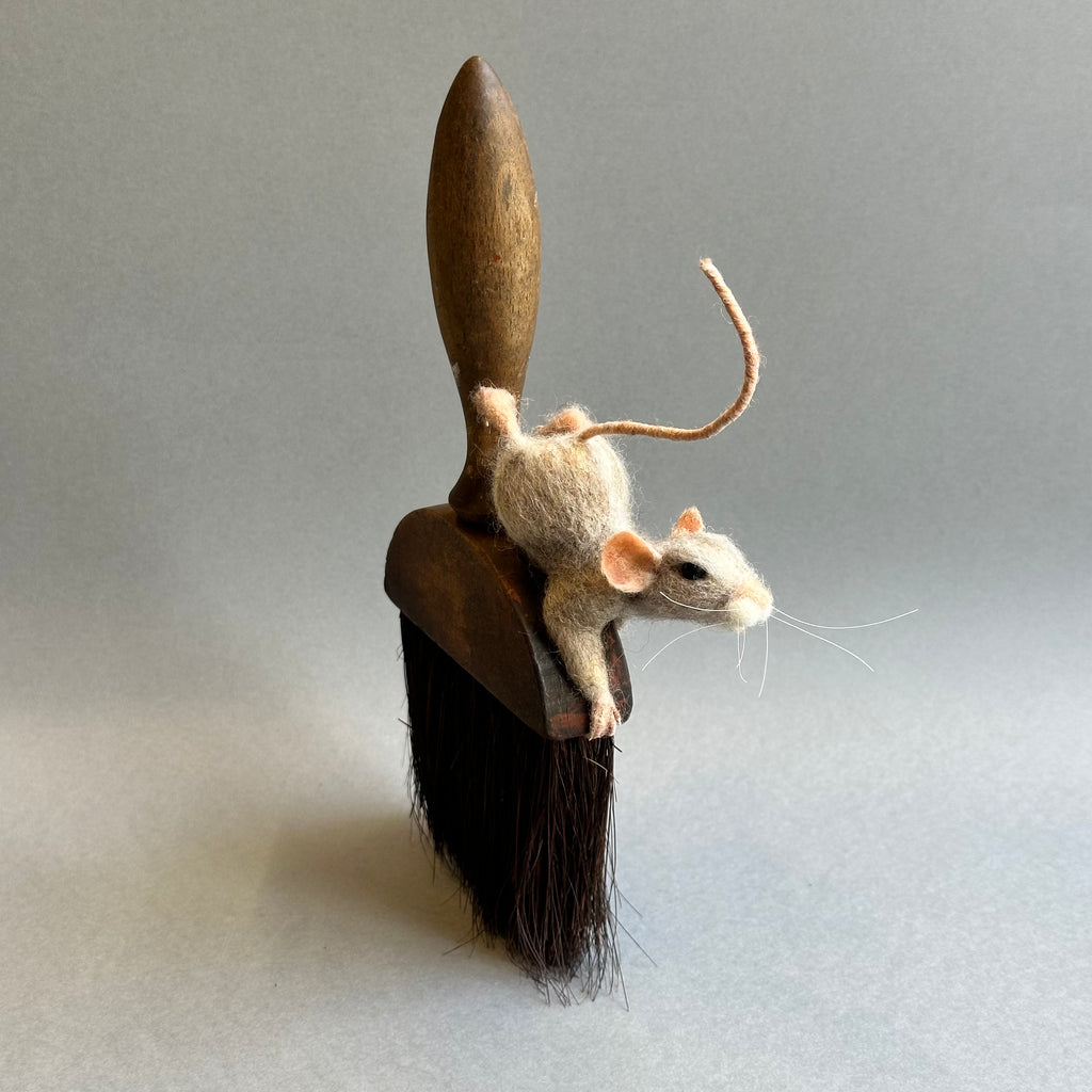 Needle Felted Mouse ‘Iris’ on a Vintage Paintbrush