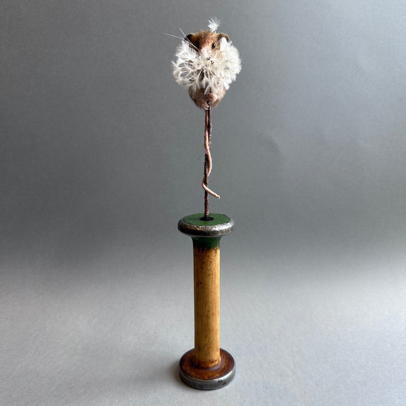 Needle Felted Sculpture ‘Mrs.Periwinkle the Harvest Mouse on a Dandelion Clock’