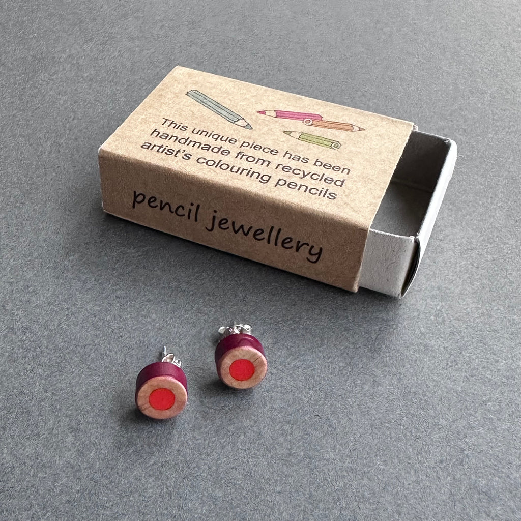 Pencil Stud Earrings - Red