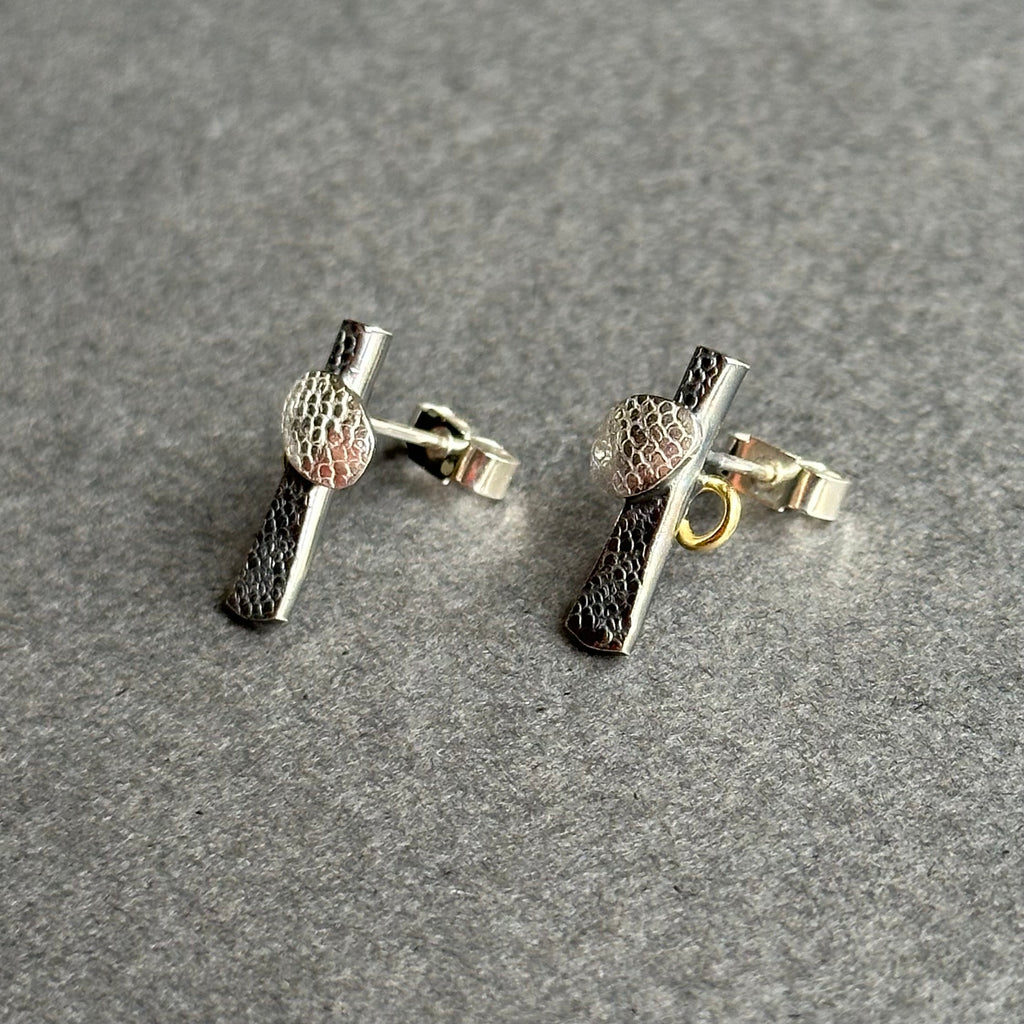 Bug Studs - Oxidised Silver, Silver & Gold