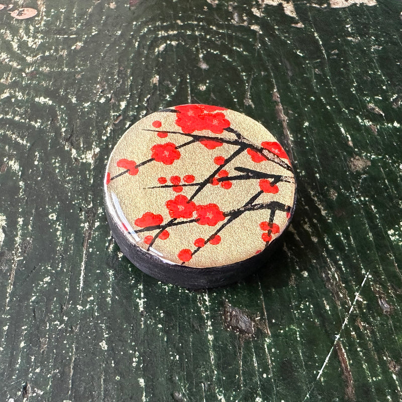 Draughts Brooch Golden Blossom Red