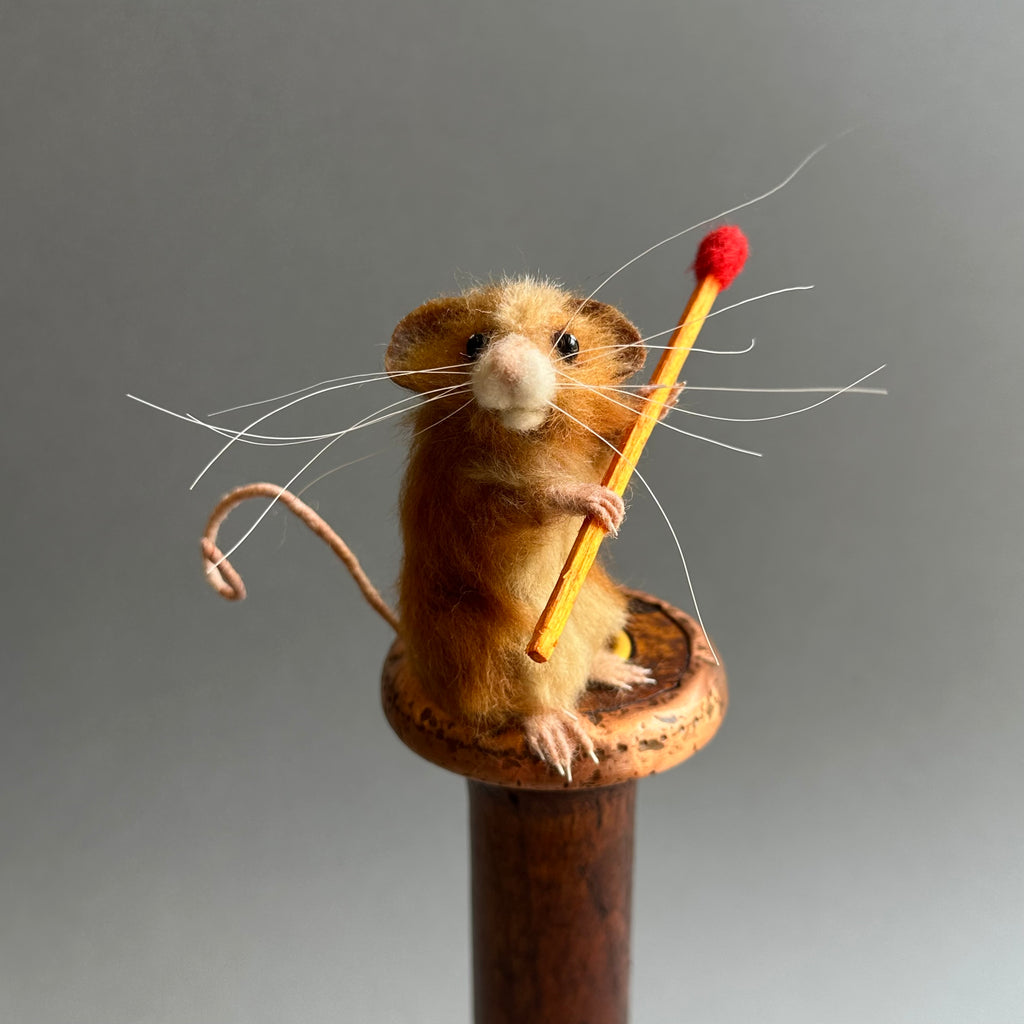 Needle Felted Mouse on a Candlestick ‘Dixie’