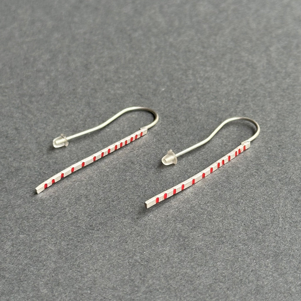 Earrings Long Red Stripy Drops