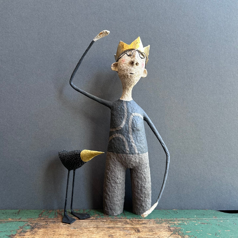 Paper Mache Sculpture - Herbert the King with Hattie Bird