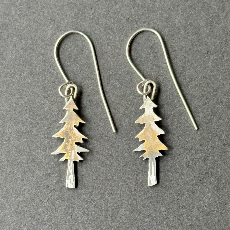 Sterling Silver Drop Earrings - Fir Tree - Large