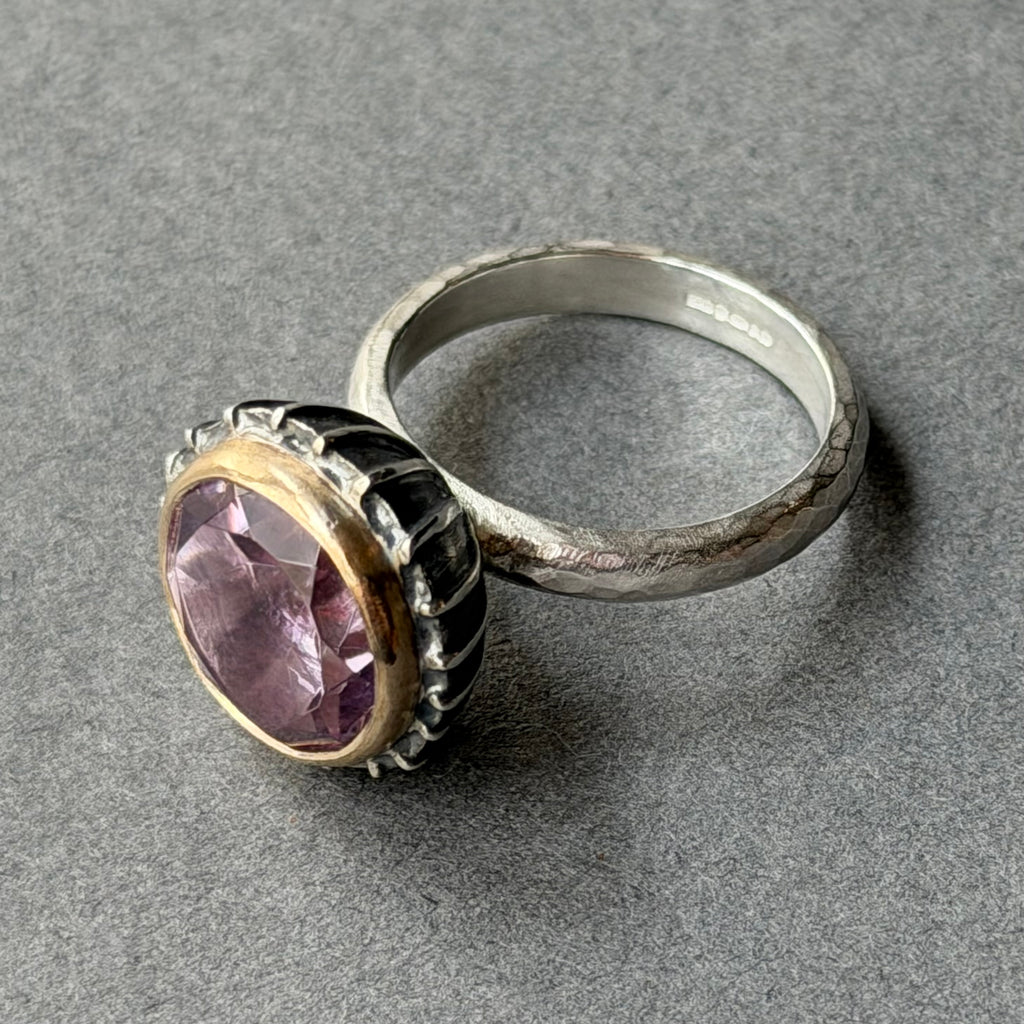 Ring - 12mm - Silver, Oxidised Silver, Gold & Purple Amethyst