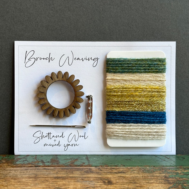 Brooch Kit - Flower - Shetland Wool - Blue/Green/Mustard