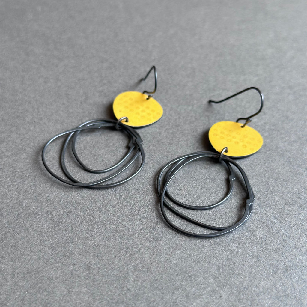 Earrings - Flotsam with Loops - Yellow Enamel