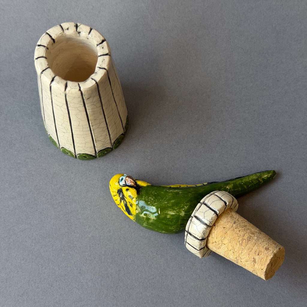 Ceramic Budgie - Single on a Pot - Small