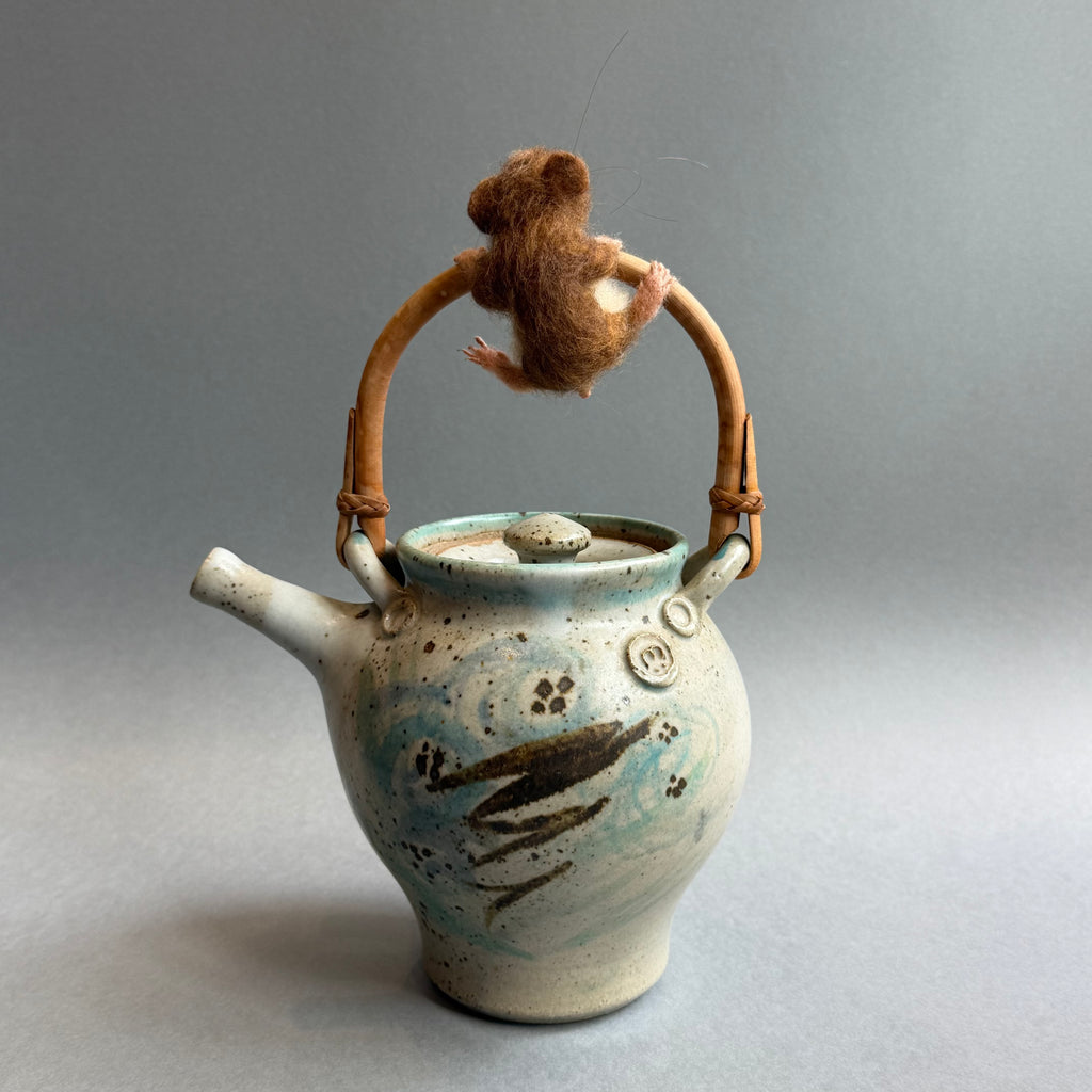 Needle Felted Mouse ‘Brooke’ on a Ceramic Teapot
