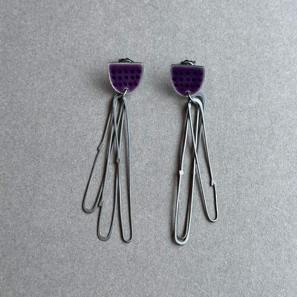 Earrings Stud Top - Flotsam with Lozenge Loops - Purple Enamel