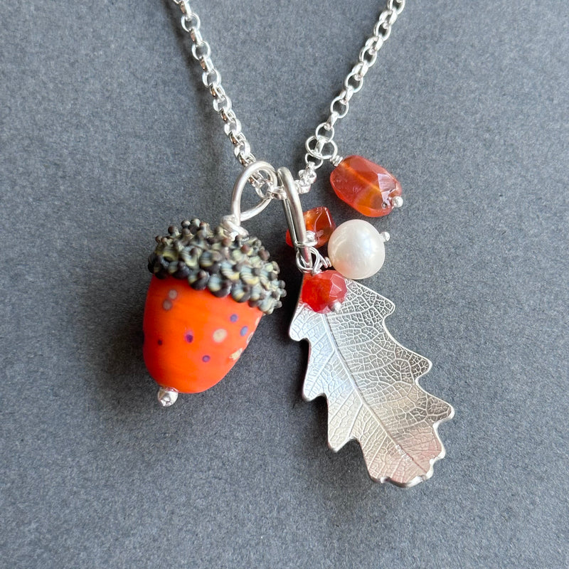 Acorn & Oak Leaf Necklace - Orange - Large