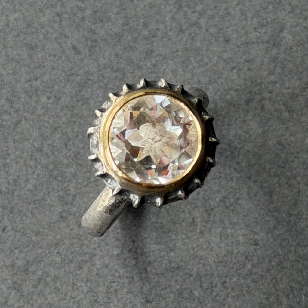 Ring - 10mm - Silver, Oxidised Silver, Gold & Quartz
