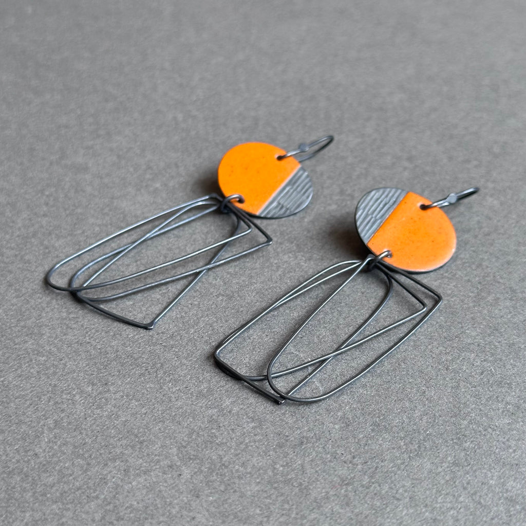 Earrings - Island Arch Loops - Matt Orange Enamel