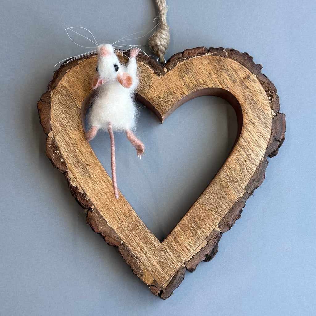 Needle Felted Mouse ‘Luna’ on a Hanging Wooden Heart