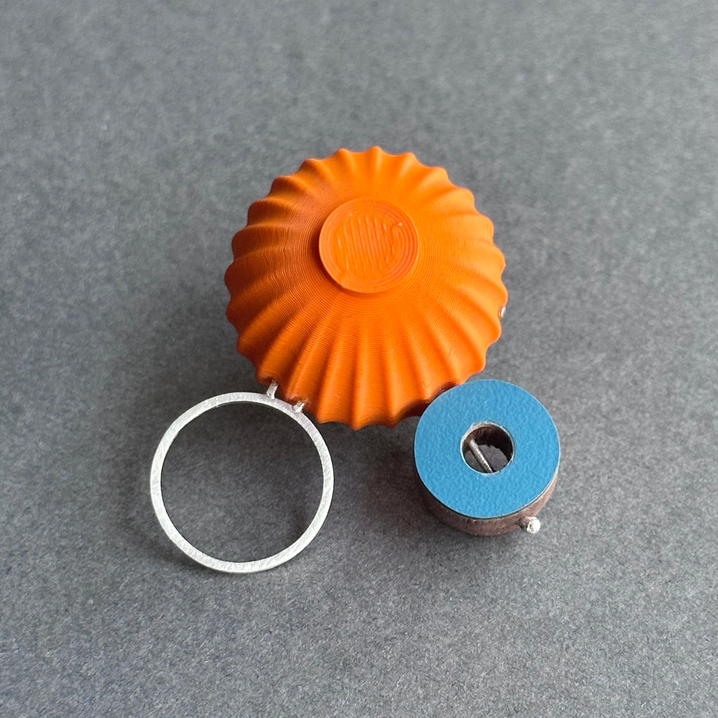 Shape & Form Brooch - Peacock & Tangerine