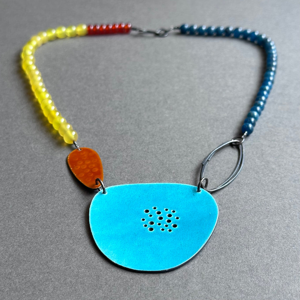 Necklace - Flotsam - Turquoise & Orange Enamel with Semi-precious Beads