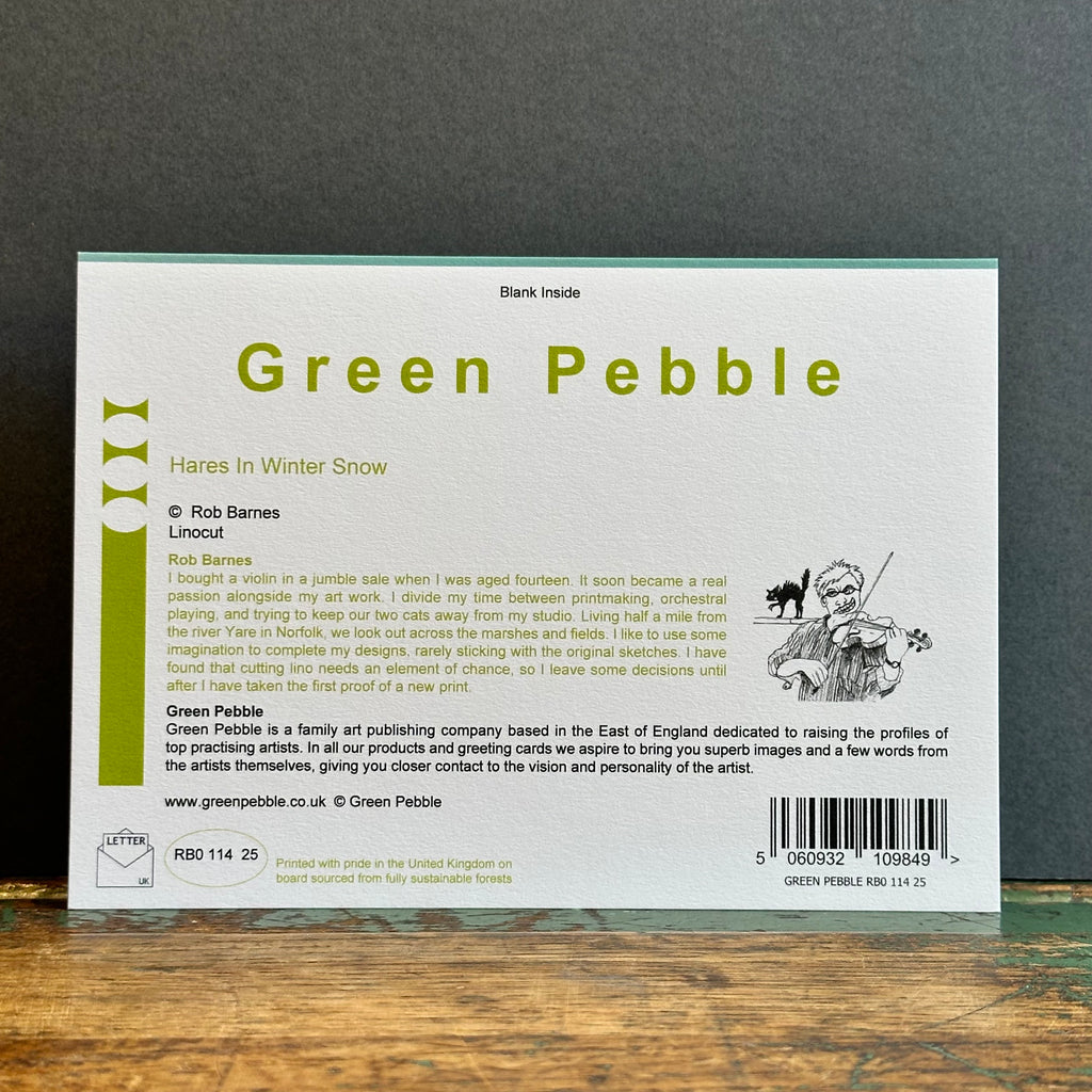 Green Pebble G/Card - Rob Barnes - Hares in Winter Snow