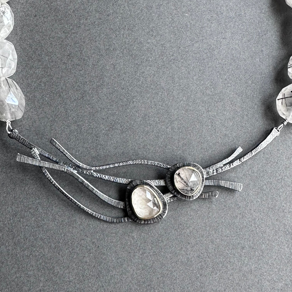 Landscape One-Off Statement Necklace - Silver, Gold & Rutilated Quartz