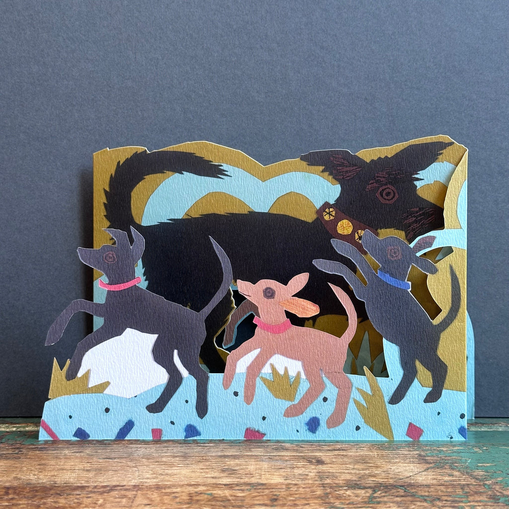 Tri Fold Card - Mark Hearld - Puppy Parade