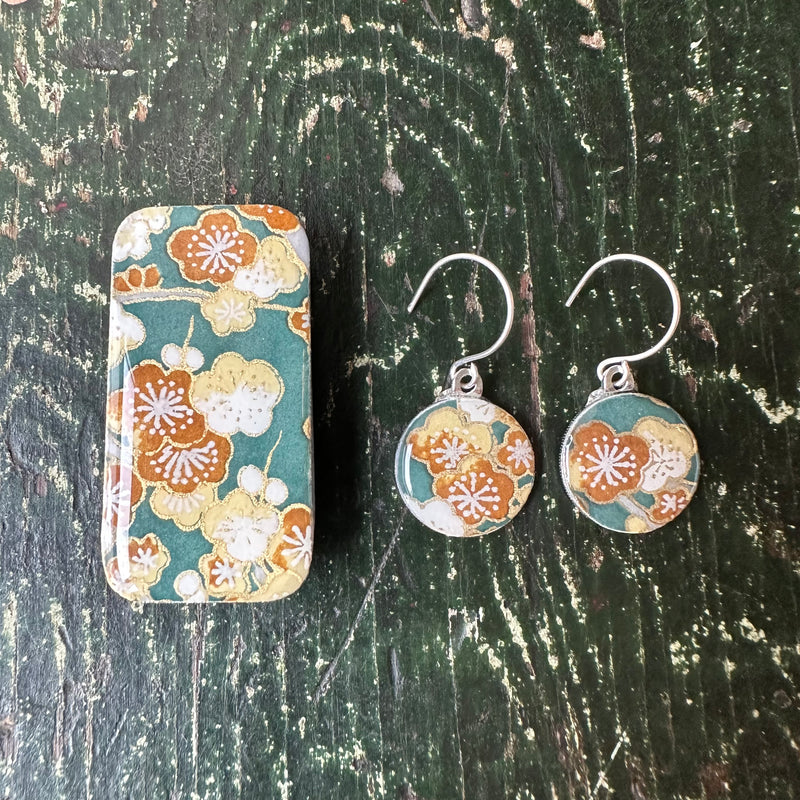 Sixpence Earrings & Teeny Tiny Tin Sakura Teal