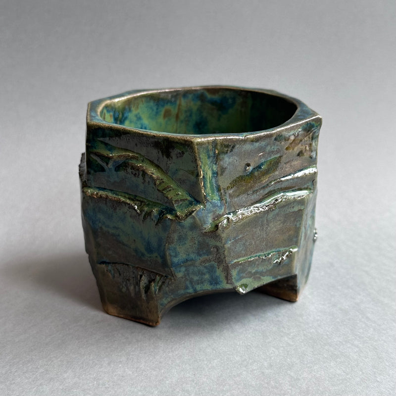 Kurinuki Planter - Green / Blue Glaze #C