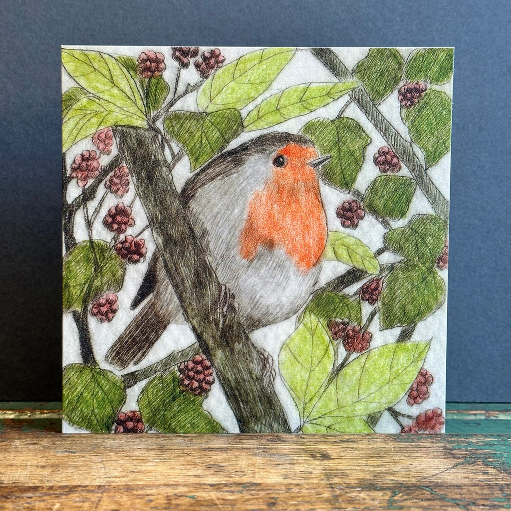 Green Pebble G/Card - Sarah Bays - Red Breast in the Brambles