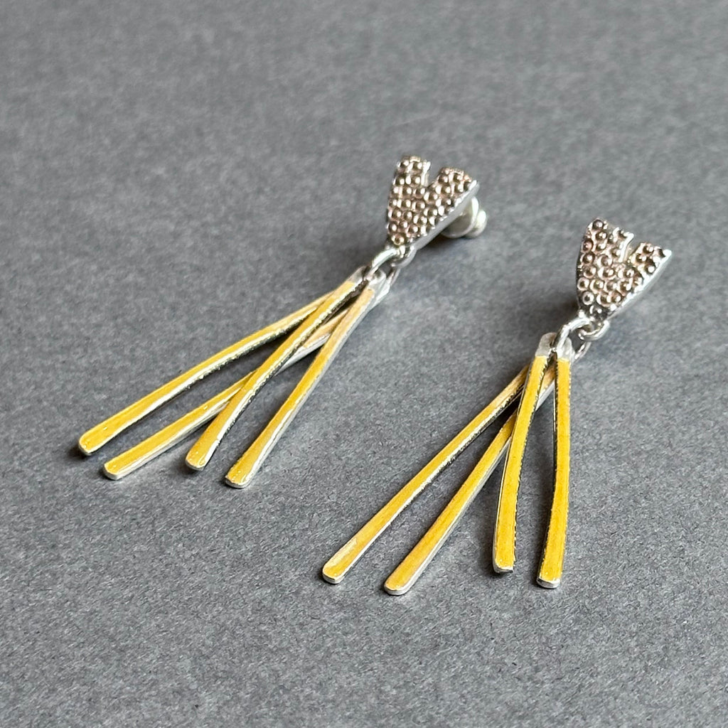 Earrings - Stud Drop - Mustard Enamel