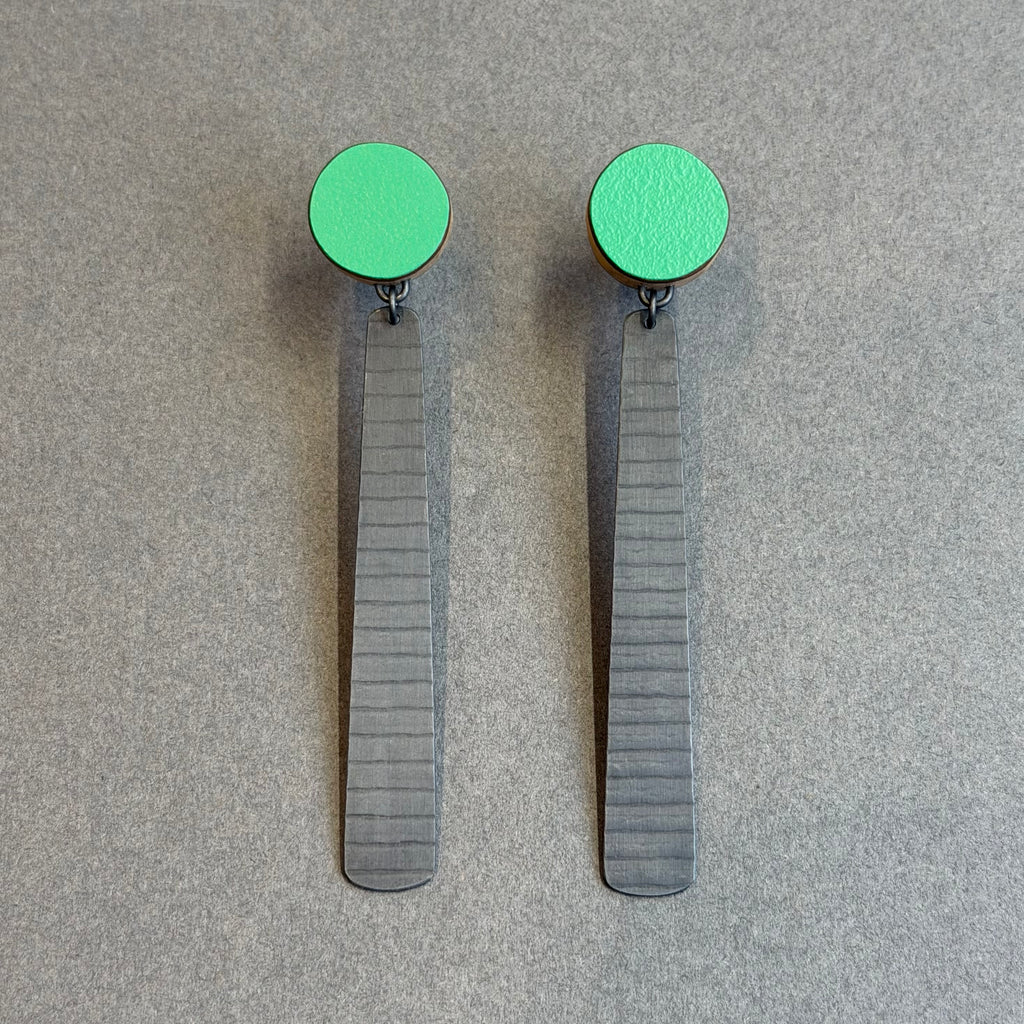 Circle & Long Stripe Earrings Green