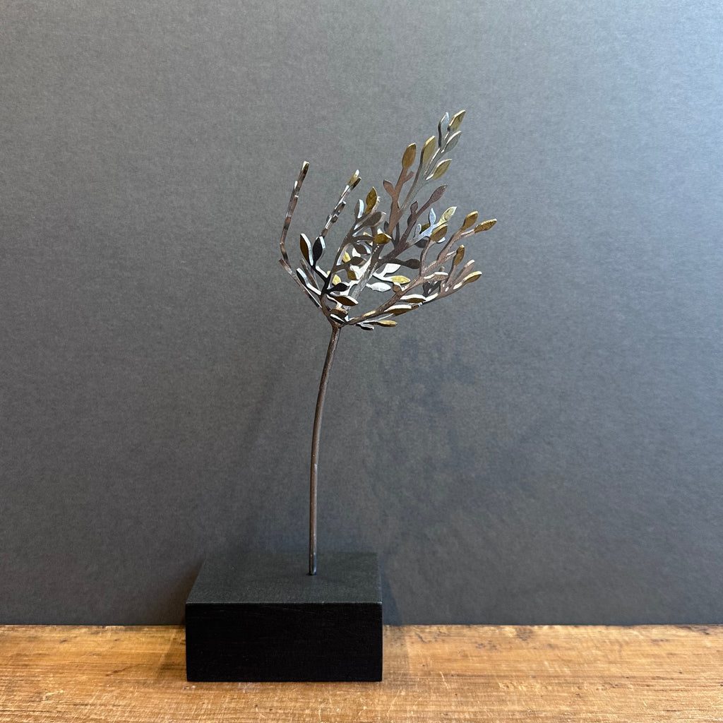 Sculpture - Sapling - Silver with Gold Leaves