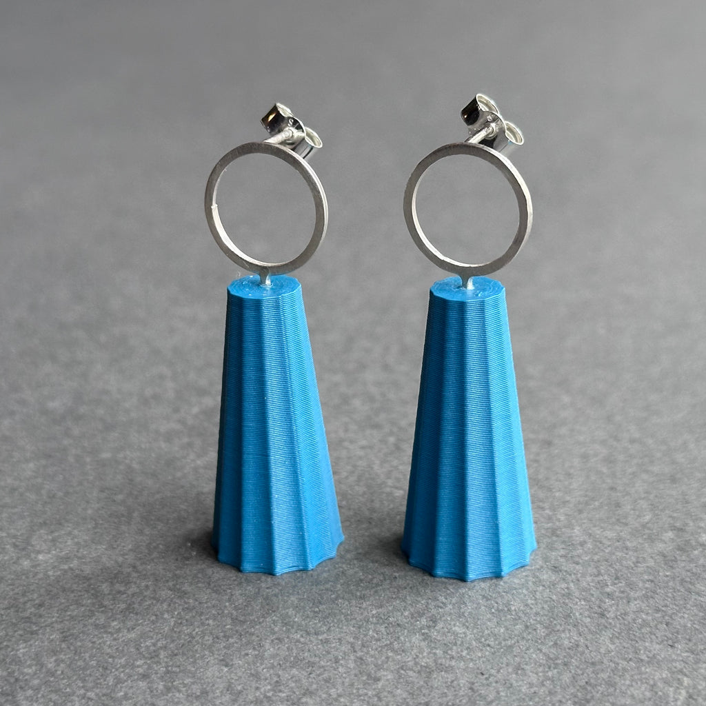 Form Earrings - Silver Circle - Large - Peacock