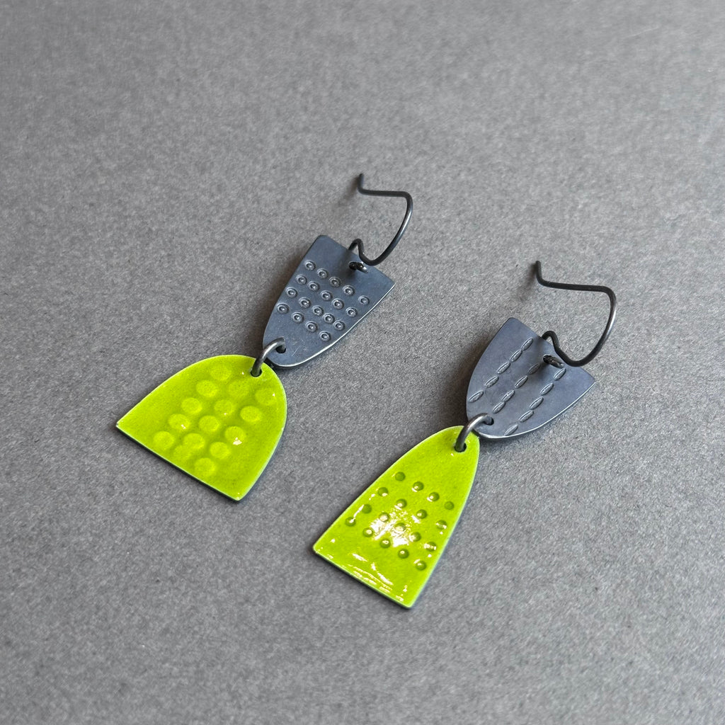 Earrings - Leonora - Mismatched - Spring Green Enamel