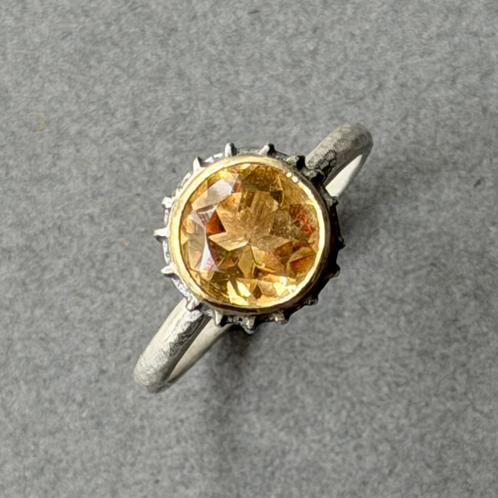Ring - 8mm - Silver, Oxidised Silver, Gold & Citrine