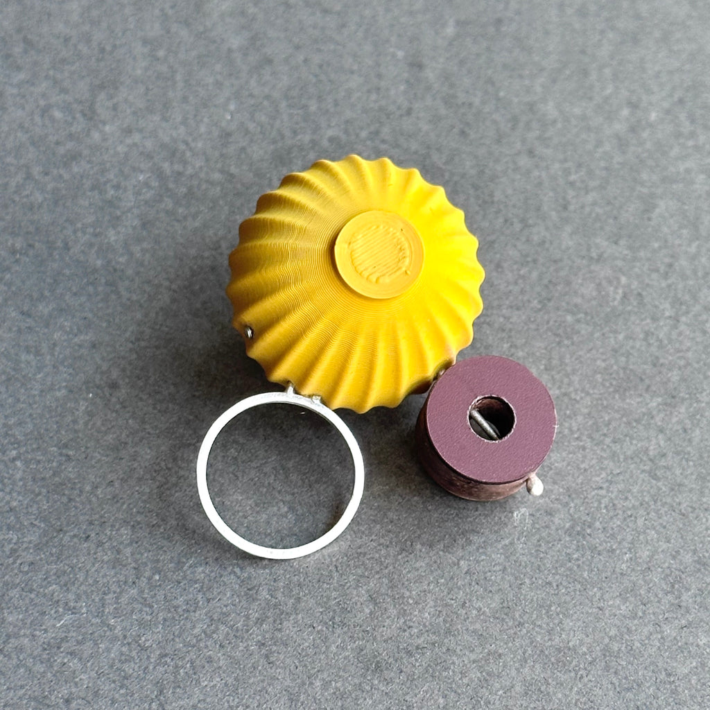 Shape & Form Brooch - Plum, Custard & Elephant