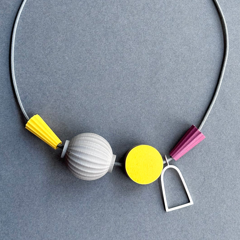 Shape & Form Necklace - Plum, Custard & Elephant #2