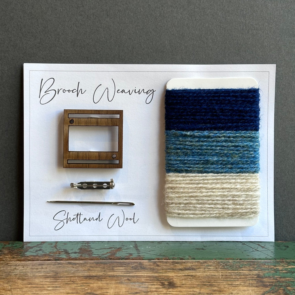 Brooch Weaving Kit - Square - Shetland Wool - Blues