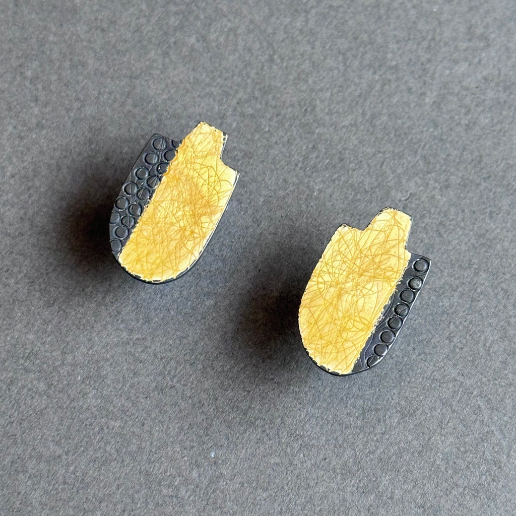 Earrings - Bottle Shape Studs - Matt Yellow Enamel