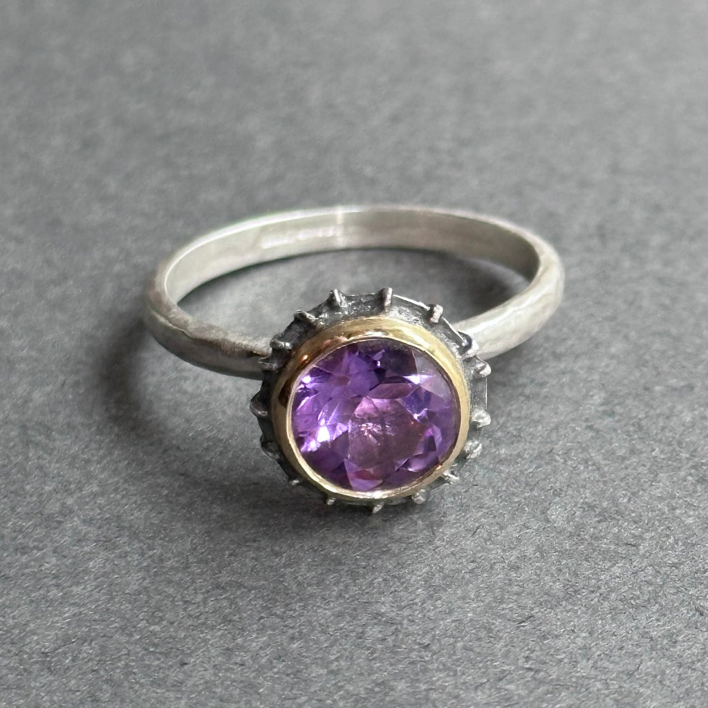 Ring - Silver, Oxidised Silver, Gold & Purple Amethyst
