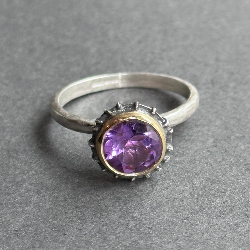 Ring - Silver, Oxidised Silver, Gold & Purple Amethyst