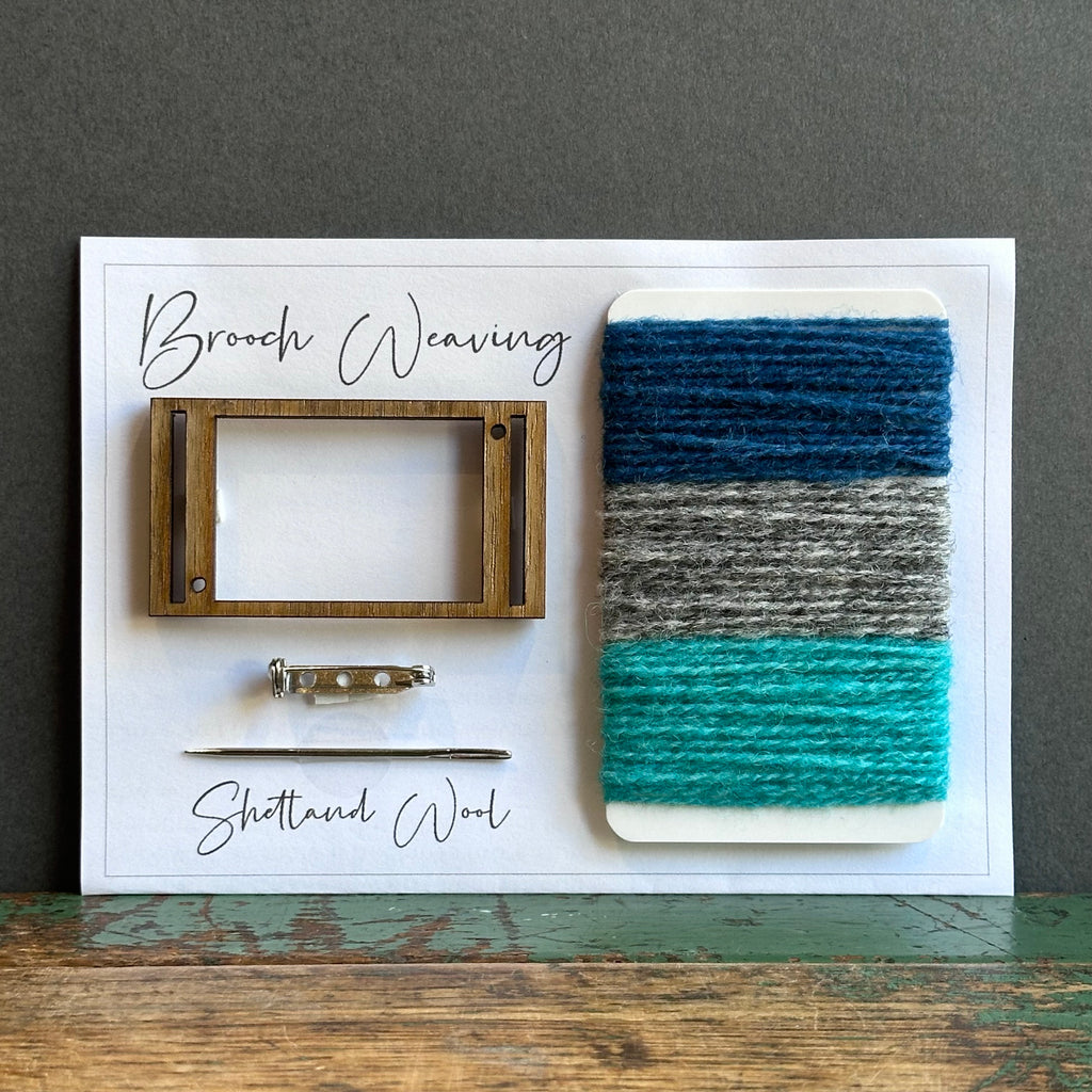 Brooch Weaving Kit - Rectangle - Shetland Wool - Blue/Green/Grey