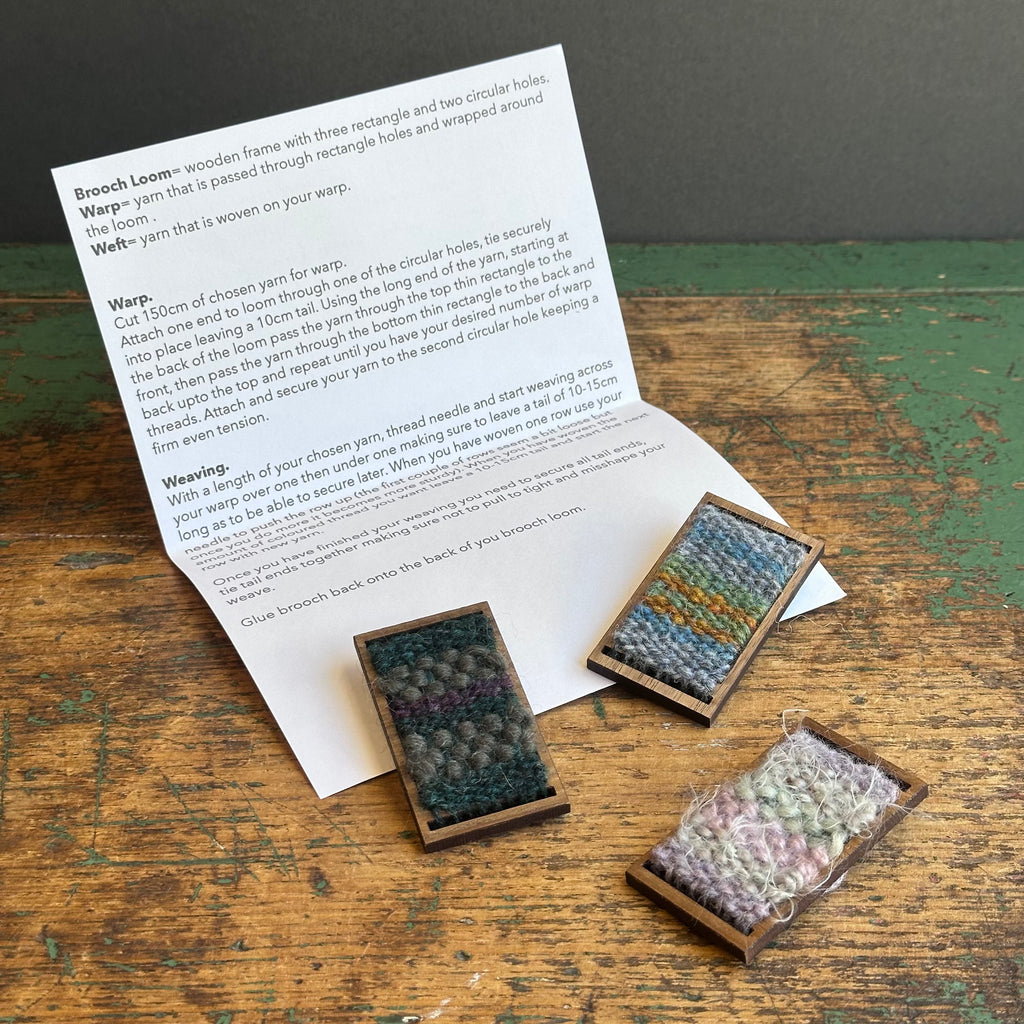 Brooch Weaving Kit - Rectangle - Shetland Wool - Blue/Green/Grey