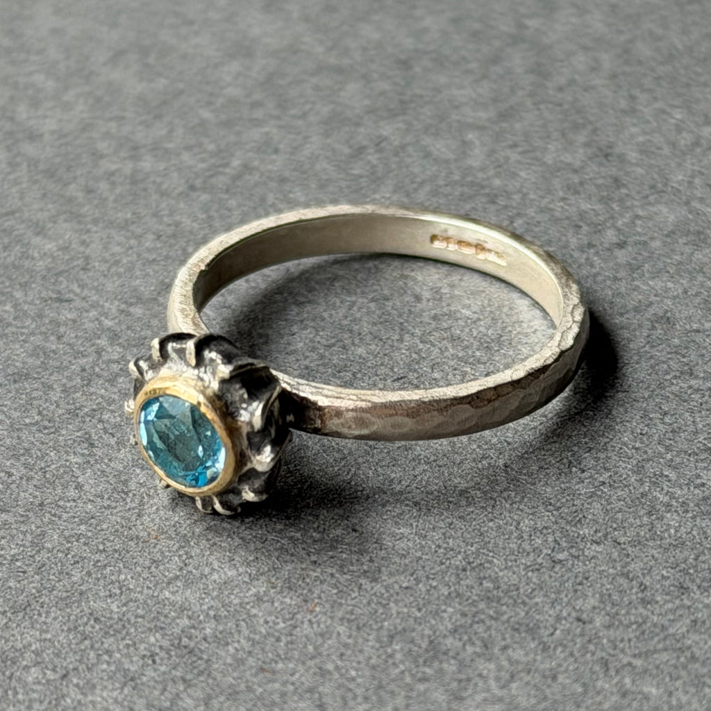 Ring - 6mm - Silver, Gold & Swiss Blue Topaz