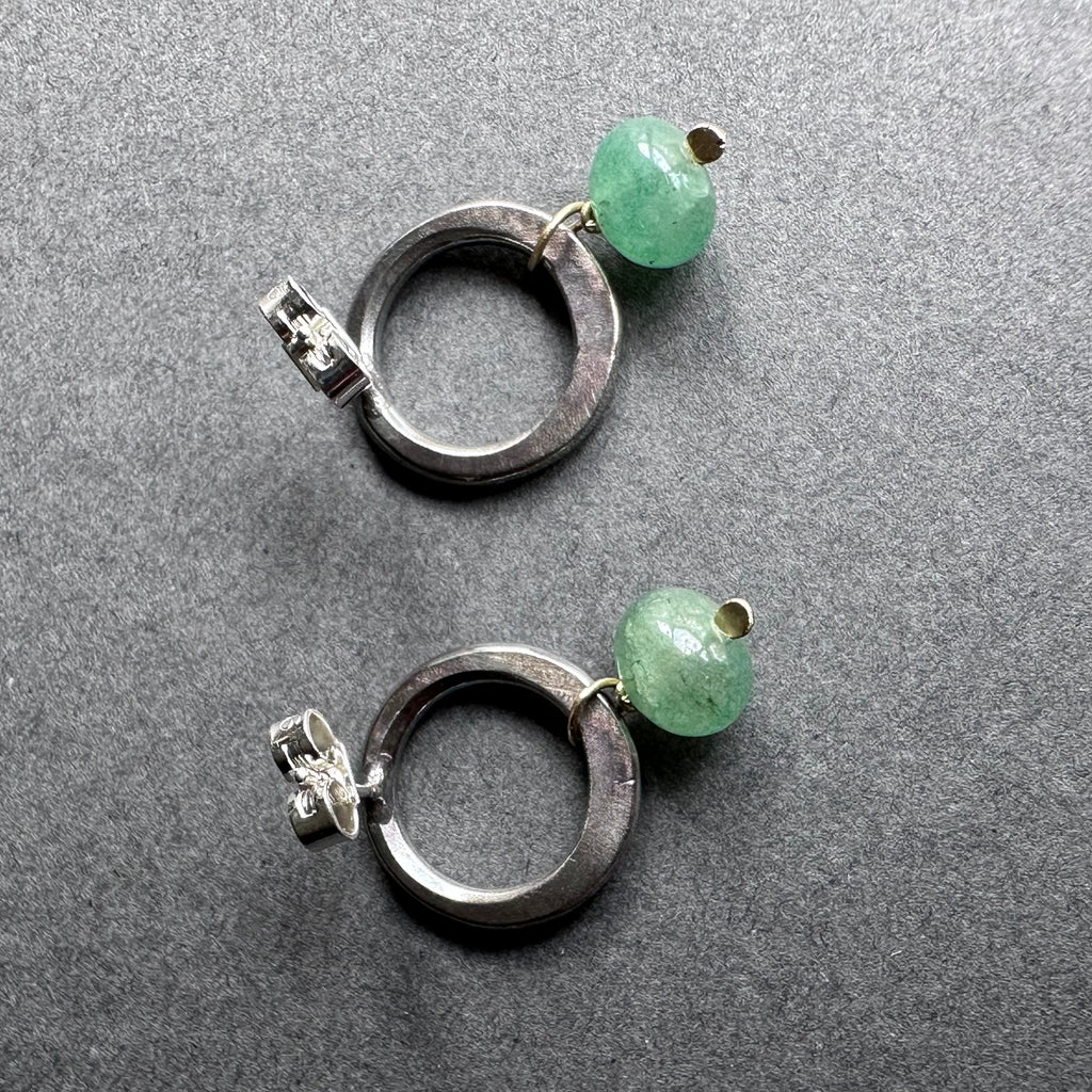 Landscape Drop Studs - Oxidised Silver & Emerald