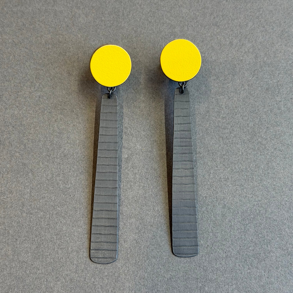 Circle & Long Stripe Earrings Yellow