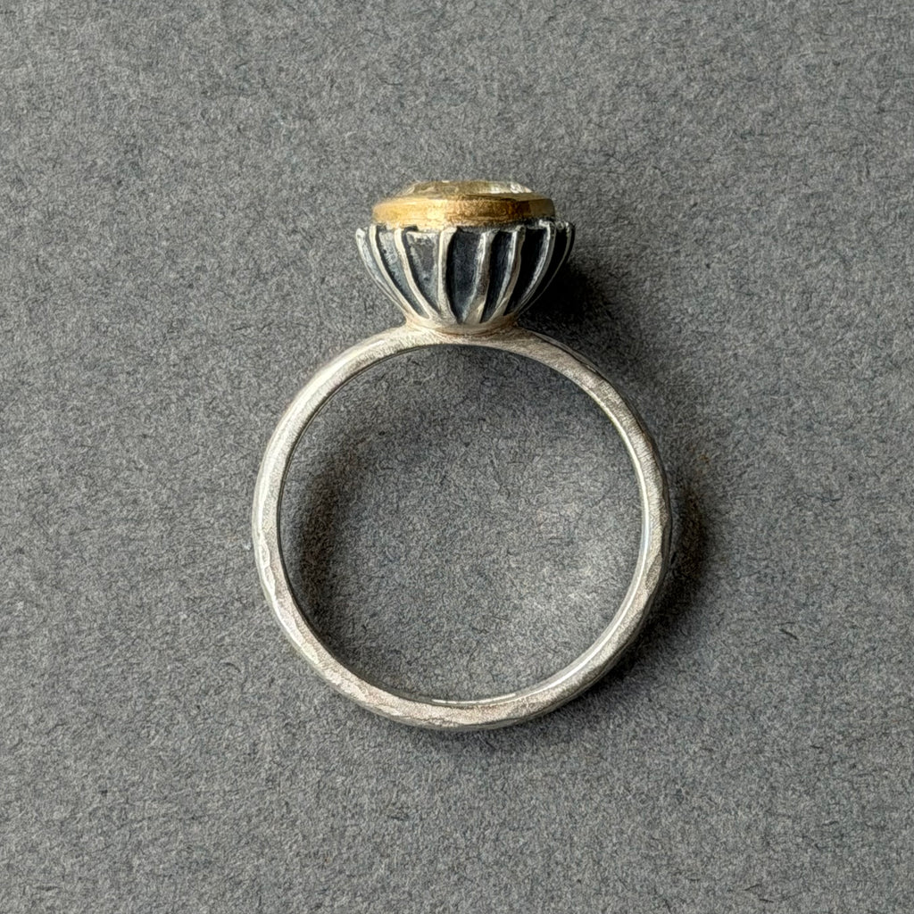 Ring - 8mm - Silver, Oxidised Silver, Gold & Quartz