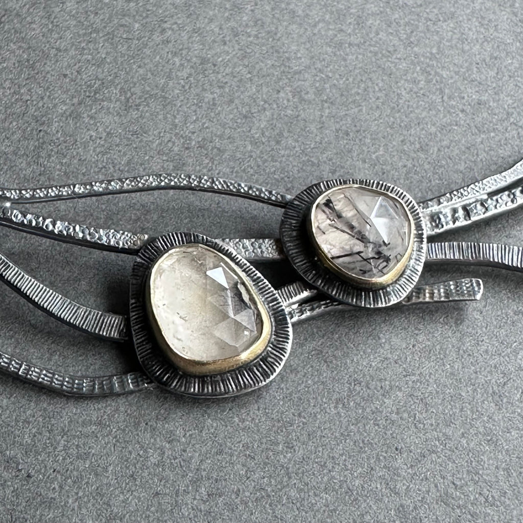 Landscape One-Off Statement Necklace - Silver, Gold & Rutilated Quartz